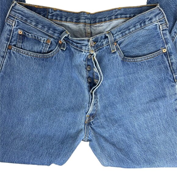 Levis 501 38 x 30 Blue Denim Medium Wash Mens Jeans Button Fly Western Straight - Picture 8 of 16